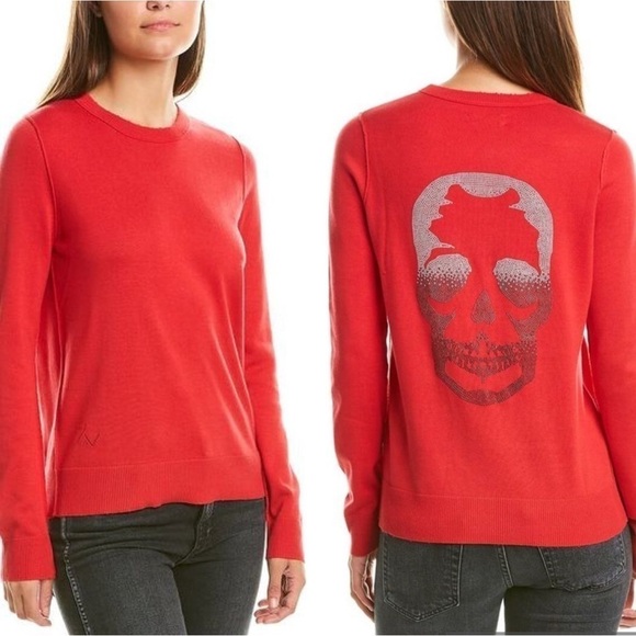 Zadig & Voltaire Womens  Miss Skull Degrade Studs Sweater in Rouge SzSmall - Picture 1 of 11